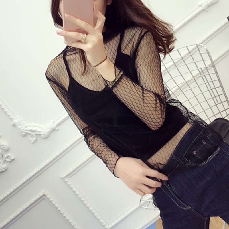 New Women Mesh Sheer See Through Long Sleeve Crop Top T Shirt Blouse Tee Black Ebay 5247